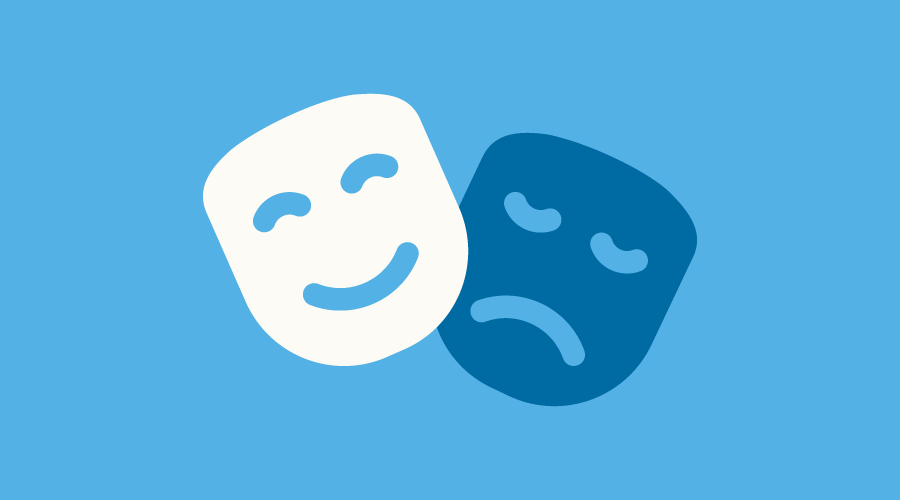 Graphic of two theater masks – one is smiling and one is frowning