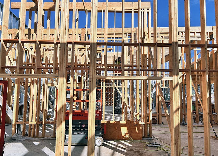 wood framing for a building under construciton