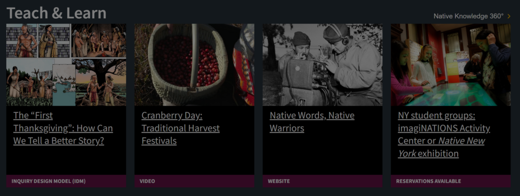 Image of the National Museum of the American Indian's Homepage