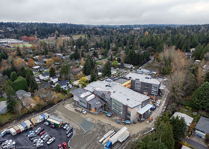 aerial of a building under construction