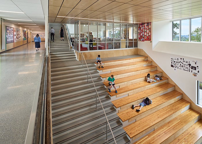 learning stairs and steps going up to library