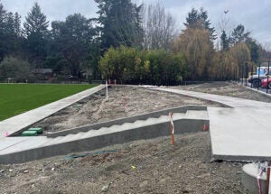 concrete stairs with soil on each side