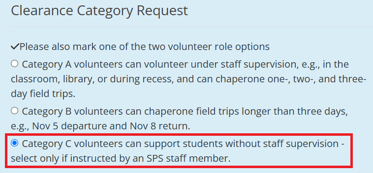 Screenshot of the volunteer application page