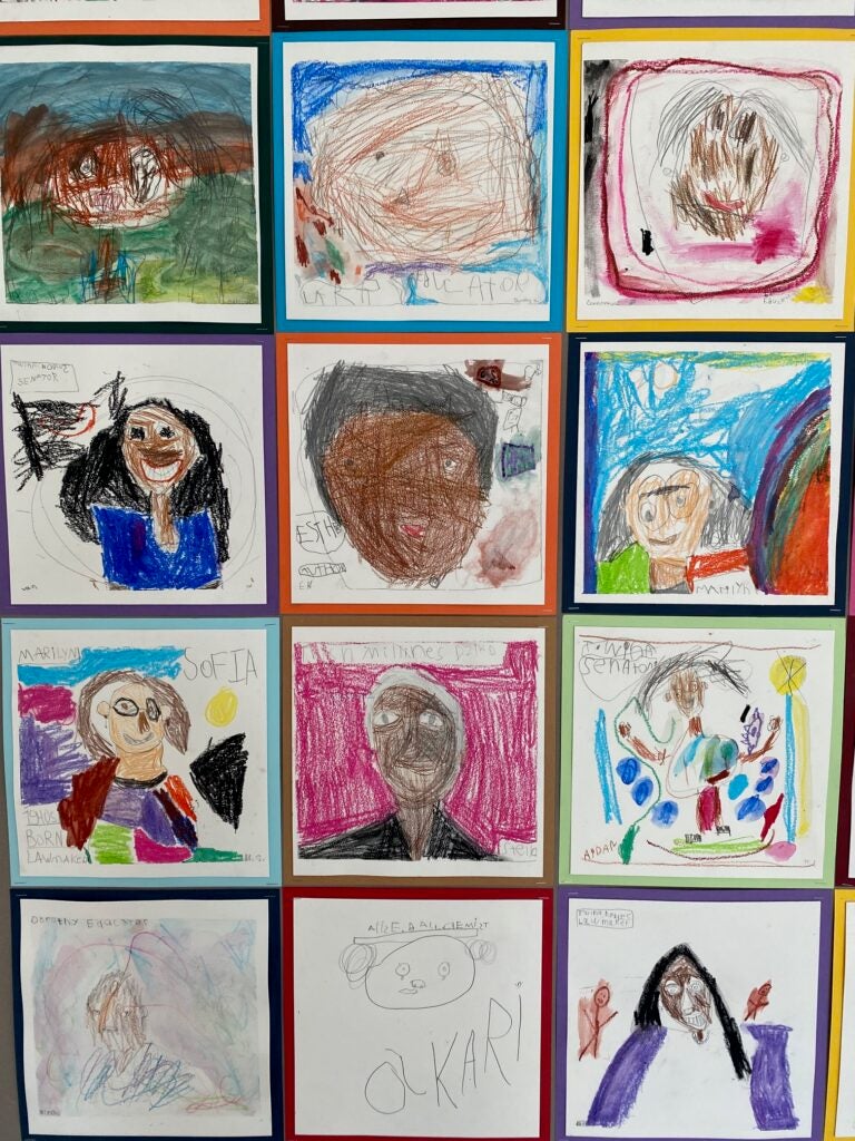 A picture of multiple student drawings of local female leaders