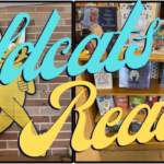 The words Wildcats Read with a photo collage behind the phrase of images from the library such as displays, book covers and students reading.