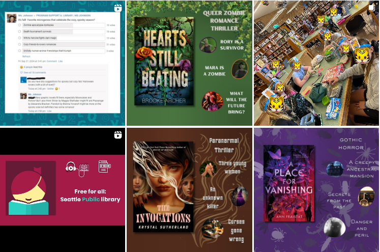 A screenshot of six recent Instagram posts from the Whitman Wildcats Library account