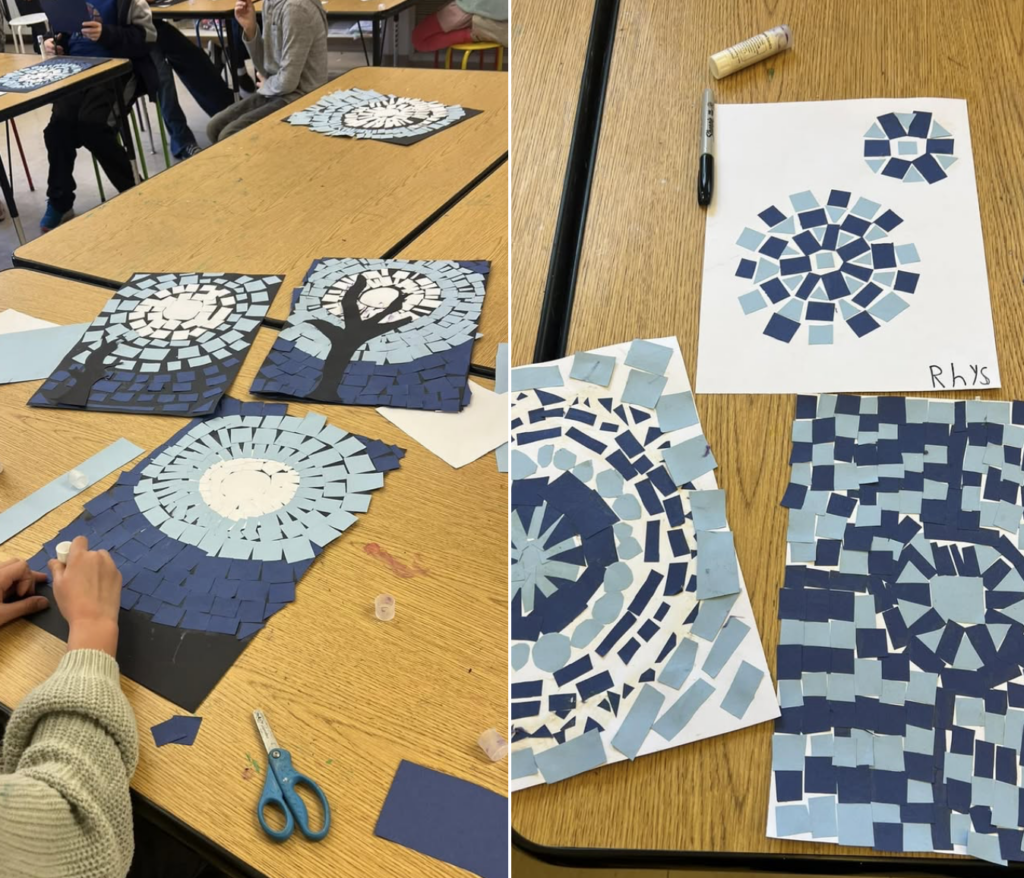 Student Mosaic Paper Artwork on a table