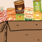 Box with cans of food.