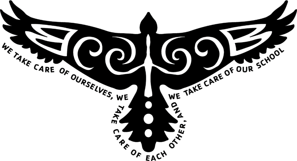 Bryant Hawk Logo bird with the words We take care of ourselves, we take care of each other, and we take care of our school