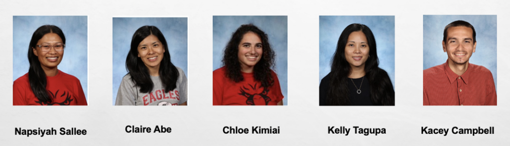 Counselors: Napsiyah Sallee, Claire Abe, Chloe Kimiai, Kelly Tapuga, Kacey Campbell