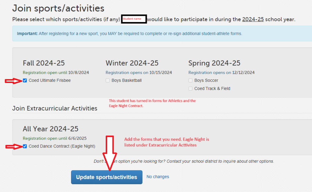 Add a sport/activity