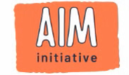 Orange logo with words AIM initiative on it