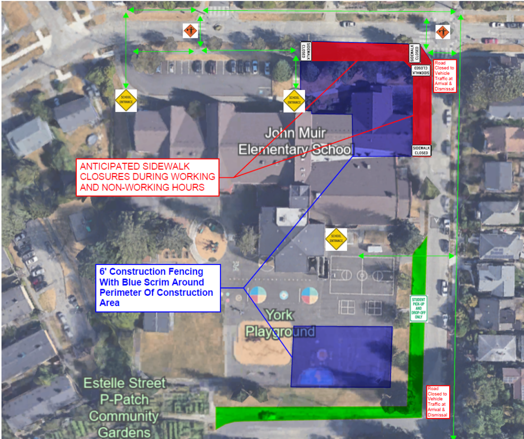 Map showing John Muir Student and Staff sidewalk Access, effective July 1 - August 2025