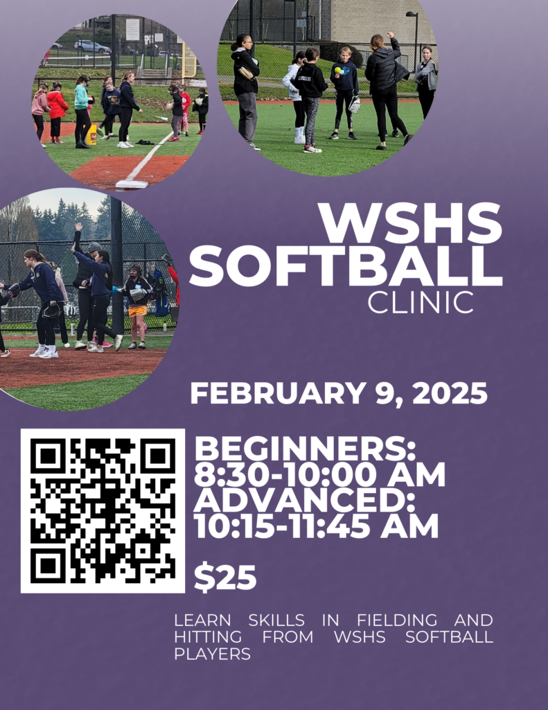 WSHS Softball Clinic, February 9, 2025
Beginners: 8:30-10:00 am
Advanced: 10:15-11:45 am
$25
Learn skills in fielding and hitting from WSHS softball players