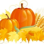 pumpkin, leaves, and corn clipart