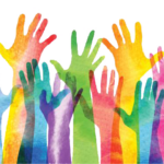 water color painted raised hands