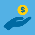 Graphic for money with a hand reaching out and a dollar sign above