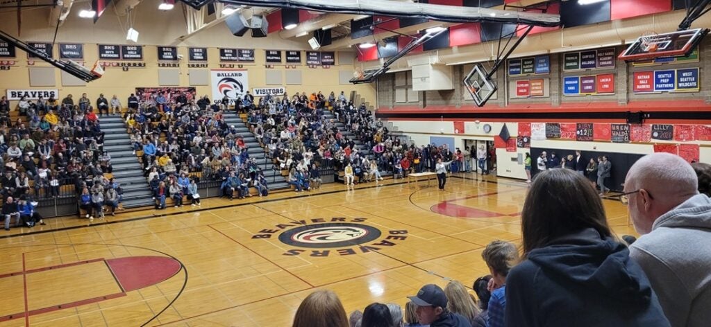 BHS Gym with Principal Hunt and Parents