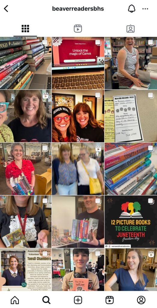 Instagram Collage of BHS Library with Staff, Students and Volunteers