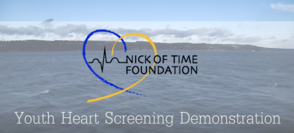 Ocean. Text: Nick of Time Foundation& Youth Heart Screening Demostration. Logo