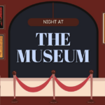 Curtain and paintings. Text: Night at The Museum